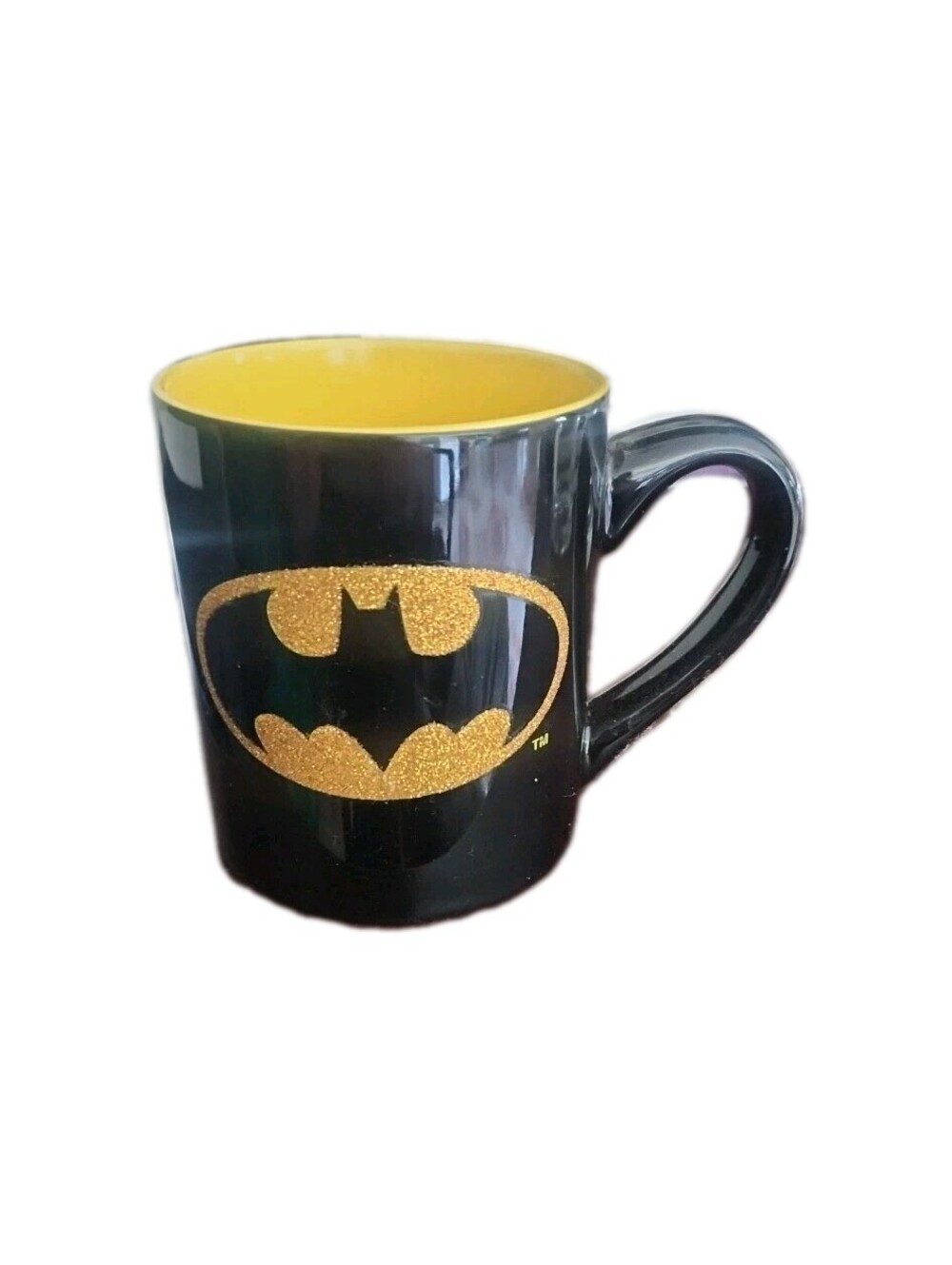 DC Comics Batman Gold Glitter Gotham Bat signal coffee mug cup Black and yellow